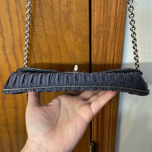 COACH UEC Vintage Blue Clutch or Shoulder Bag Ruched Leather Trim - Picture 8 of 16